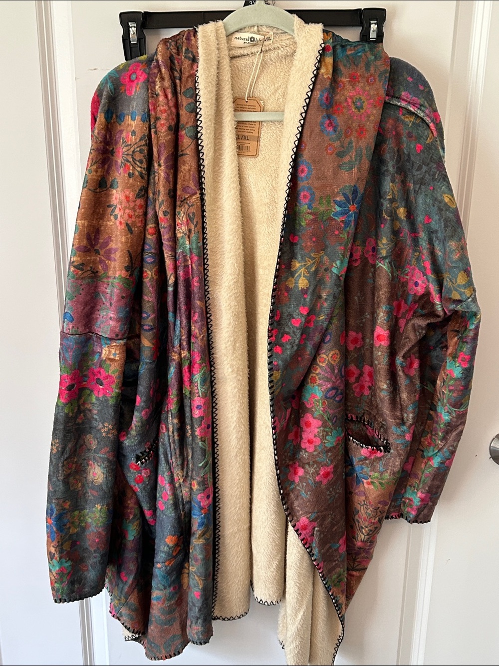Natural Life Floral Hooded Poncho/robe